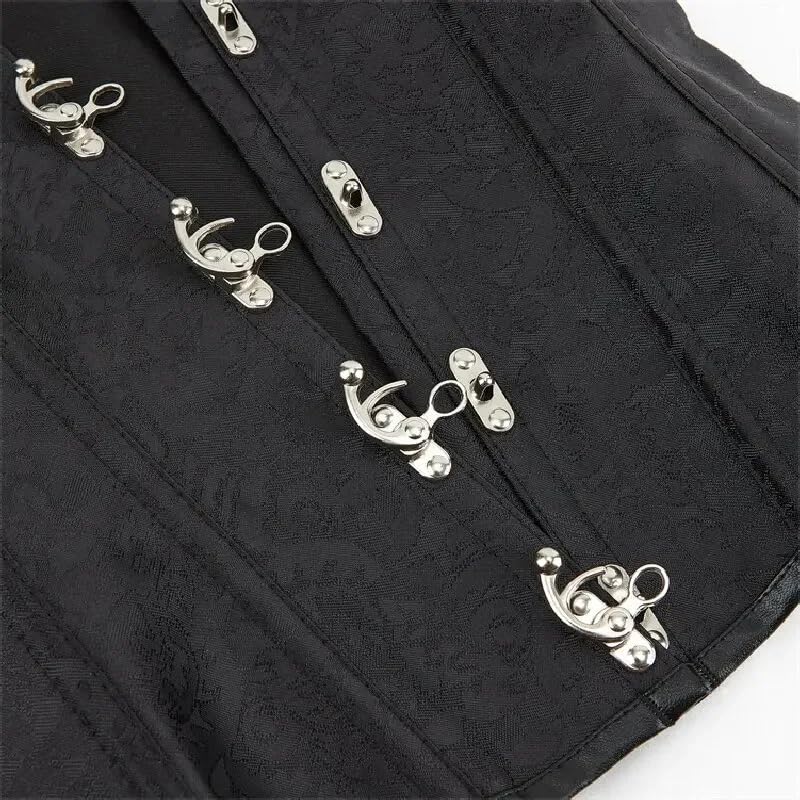 Corsé Mujer Gótico Overbust con Mangas Abullonadas Cortas Bustier de Jacquard Retro con Cierre Giratorio
