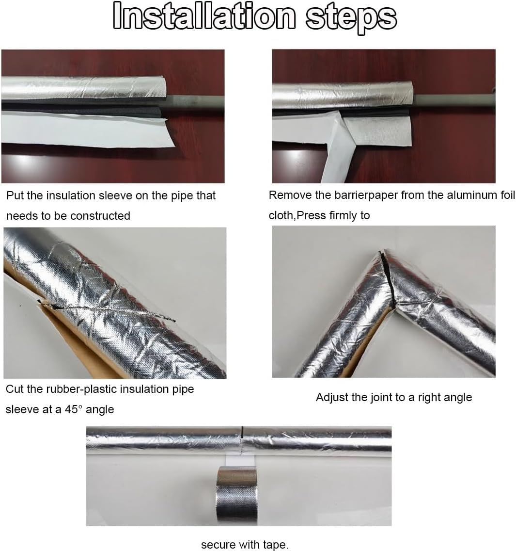 Tubo isolante autoadesivo per tubi da 1,9 cm a 10,2 cm ID involucro in schiuma impermeabile, copertura per tubi in alluminio (ID 1-1/2 ″xT 1-1/5 ″)