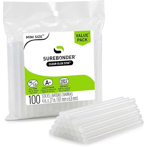 Surebonder DT-100 Mini Size Hot Glue Sticks for Glue Guns 0.27 in. Diameter, 4 in. Length - All Purpose, All Temperature - Great for DIY, Arts, and Crafting - 100 Pack, Clear