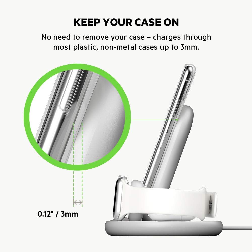Belkin 3-in-1 Wireless Charger (7.5W Wireless Charging Station for iPhone 13, 13 Pro, 13 Pro Max, 13 Mini and Earlier Models, Apple Watch 7 and Earlier Models and AirPods) - White