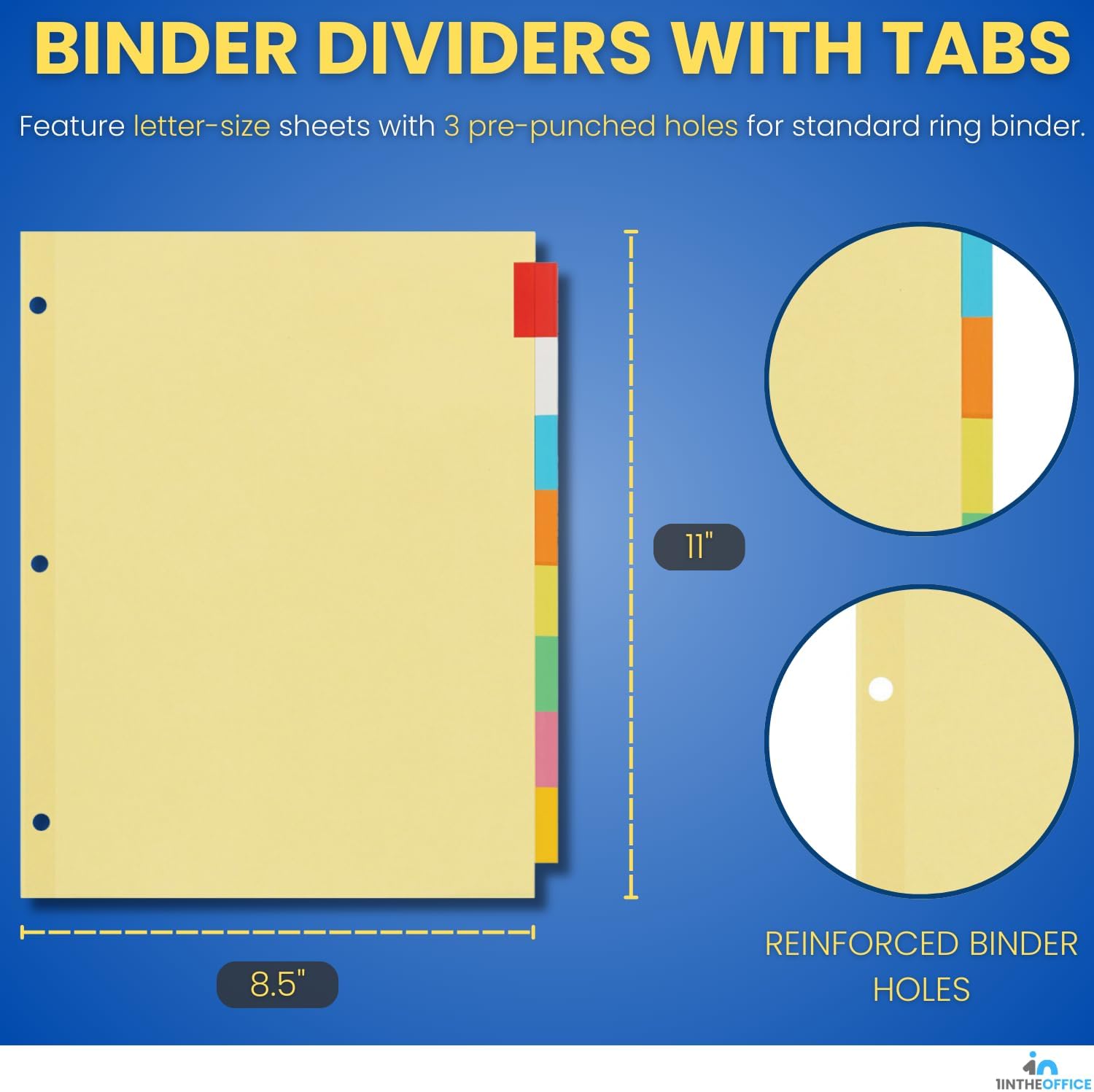 1InTheOffice Dividers for 3 Ring Binder, Binder Dividers with Tabs, 3 Ring Binder Dividers with Tabs, 8 Tab Dividers, Multicolor, 24/Pack