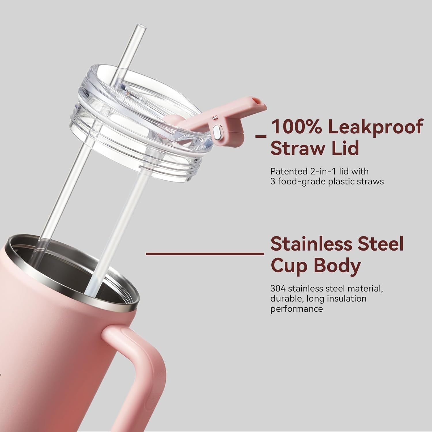 Gpeng 30/40/50 oz Tumbler with Handle, Water Bottles with Straw Lid, Insulated Stainless Steel Travel Mug Cup Holder Friendly, Keep Drinks Cold or Hot for Hours - Image 4