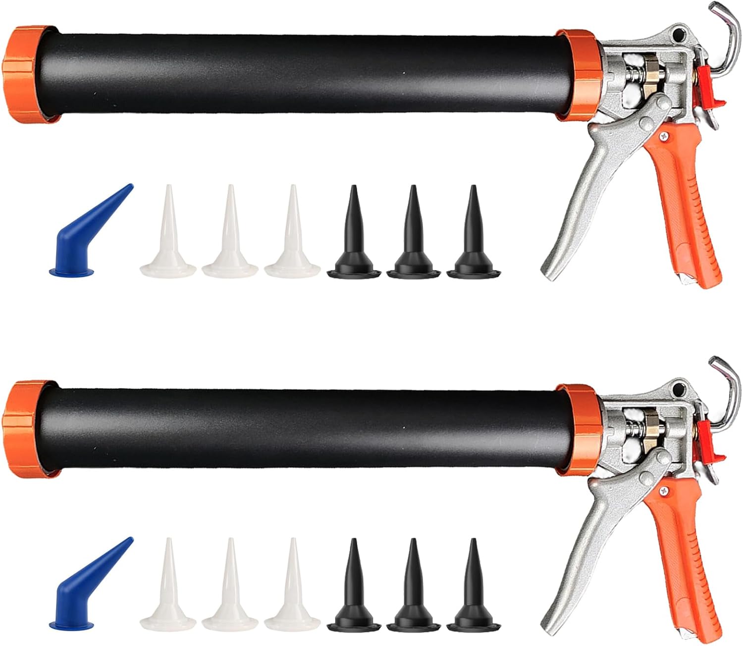 2 Pack Sausage Tube Caulk Gun,20 oz Sausage Pack/10 oz Cartridge Adhesive Dual-Purpose,18:1 Thrust,15” Aluminum Hand Caulking Gun With 6 Cone Nozzles and Bent Tip