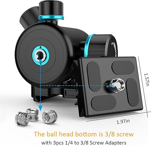 Miniatura 4 de Cabezal de trípode Andoer, cabezal de bola de trípode giratorio 360 grados con placa de liberación rápida, carga máxima 17.6lbs 17.64 libras para