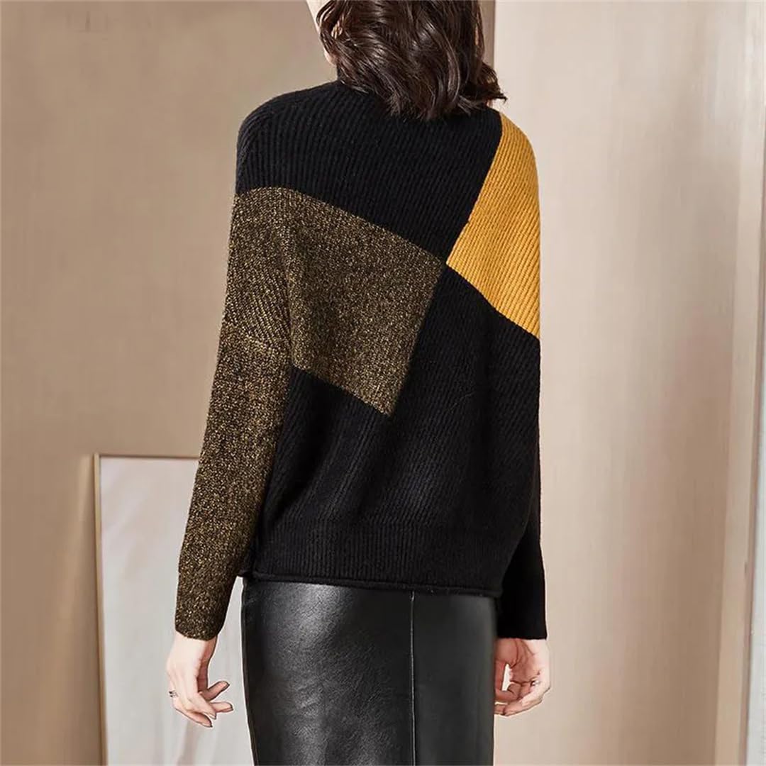 Maglione Dolcevita da Donna Autunno Inverno Top A Maniche Lunghe in Maglia A Maniche Lunghe A Blocchi di Colore