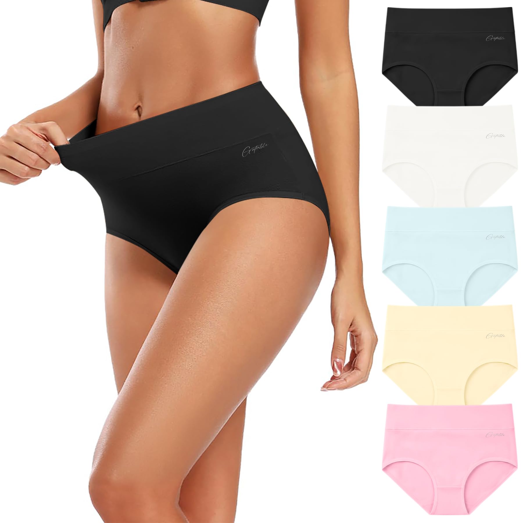 Gutable Unterhosen Damen 5er Pack–Hohe Taille Baumwolle Slips, Stretch & Atmungsaktive Panties, Weiche Unterwäsche für Frauen (Gr.S-3XL)