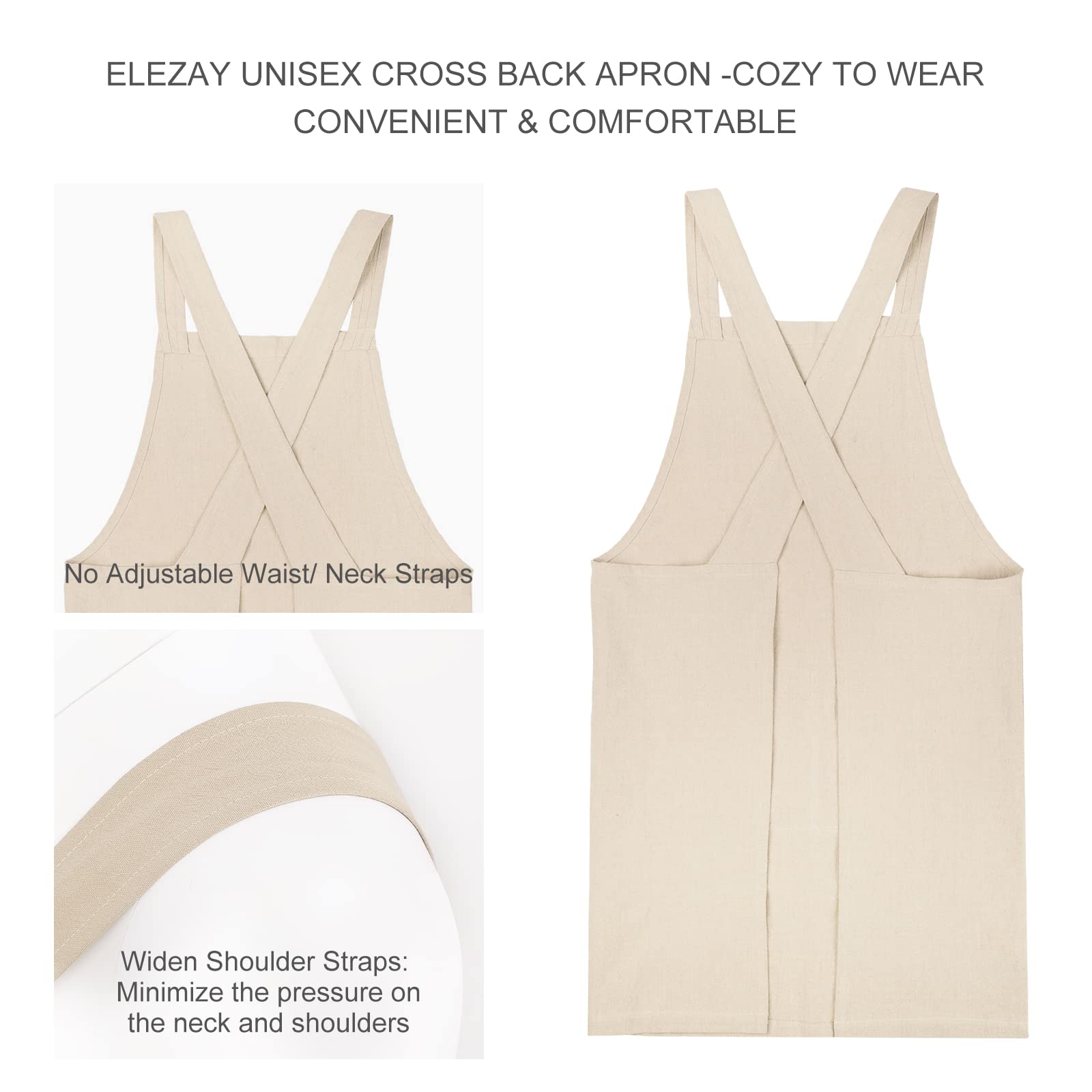 Elezay Delantal cruzado con bolsillos para cocina, cocina, cocinero, panadería, babero, algodón y lino, pequeño