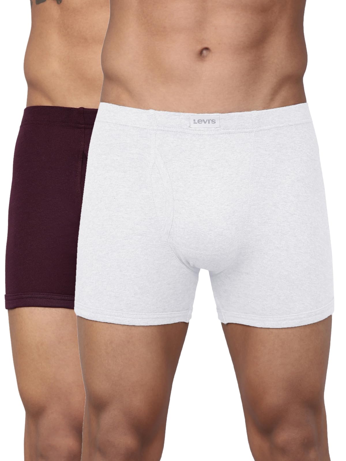 Levis 001 Classic Boxer Brief for Men with Contoured Double Pouch, Tag Free Comfort & Smartskin Technology (Pack of 2) White,Wine