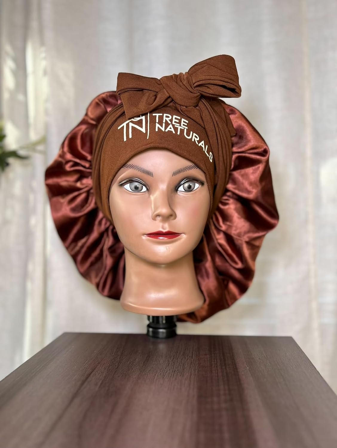 Tree Naturals Luxe Satin Bonnet for Women - Extra-Large Chocolate Brown, Champagne - Unisex Hair Accessory for Curly Natural Hair Care & Sleep Protection