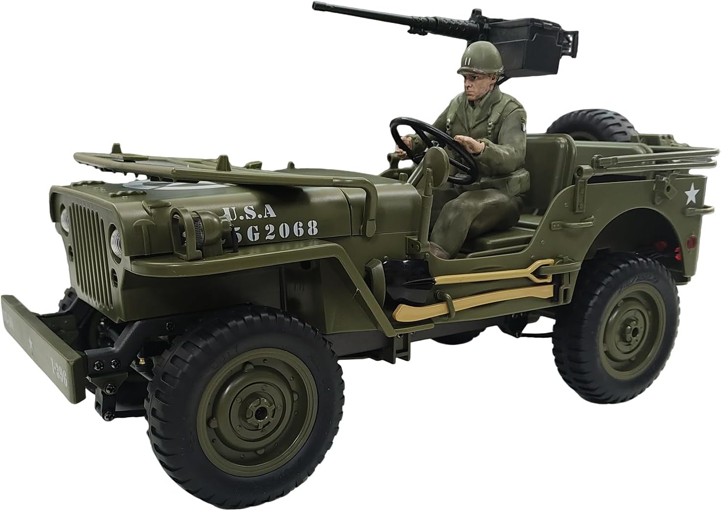 YUCT 1/10 RC Crawler Willys Jeep, RC Rock Crawler 4x4 Military Off-Road Car with Driver Figure & Machine Gun Oliver Green