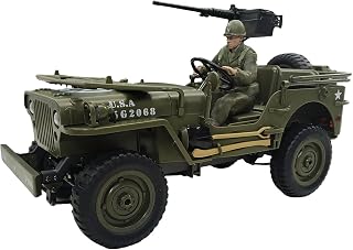 YUCT 1/10 Willys Army RC Crawler | RC Rock Crawler 4x4 Military Off-Road Car with Driver Figure & Machine Gun Oliver Green