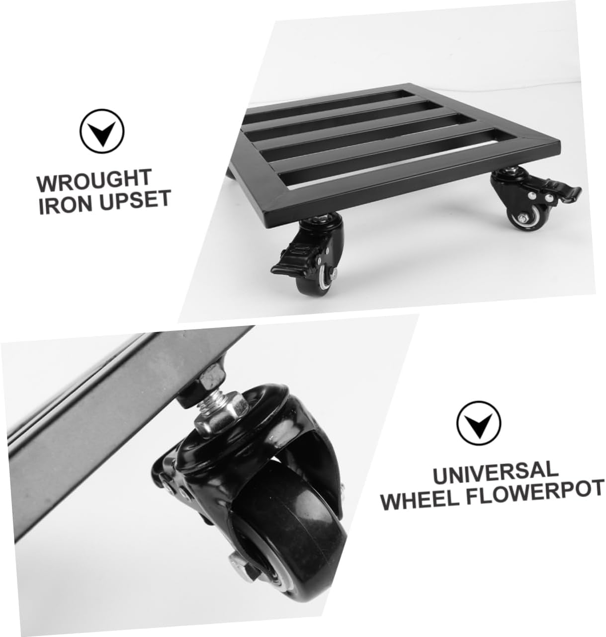 Iron Plant Dolly Rolling Wheels Heavy Duty Plant Stand for Indoor and Outdoor Use Black Metal Flower Pot Tray Design for Easy Mobility and Stability