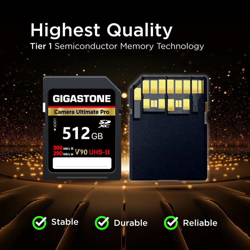 【5-Years Data Recovery】 GIGASTONE 512GB SD Card UHS-II V90 U3 SDXC Memory Card High Speed, Read up to 300MB/s, Compatible with Canon Kodak Olympus Digital Camera