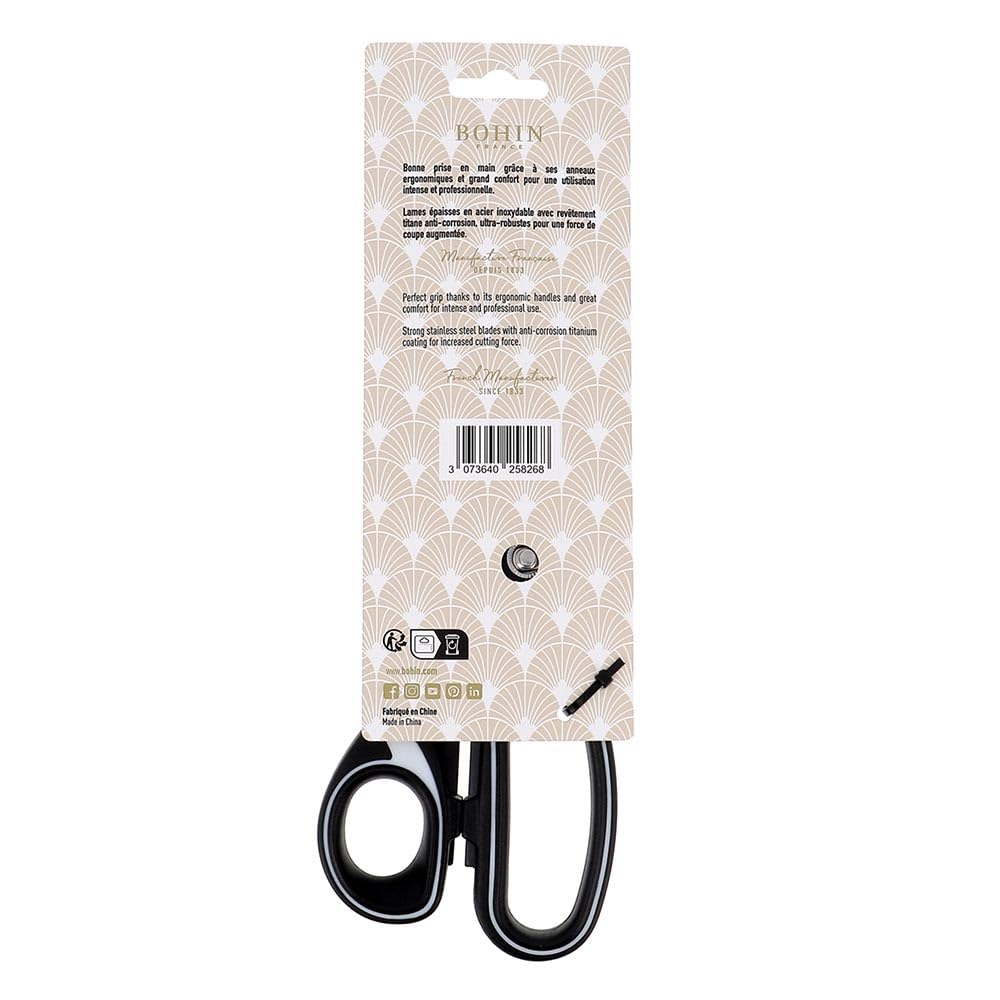 BOHIN France - BOHIN France Rostfrei Stahl Titan Beschichtet (26cm) Fachmann Nähen Schere mit Ergonomisch Griffe - 1 Stück, Silber