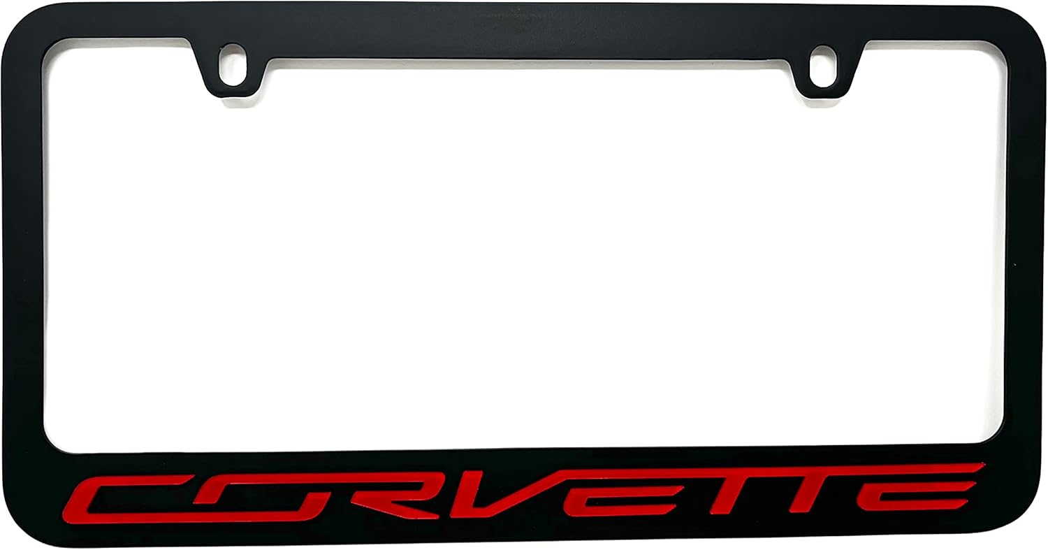 C7 Corvette License Plate Frame - Black with Red Corvette Script