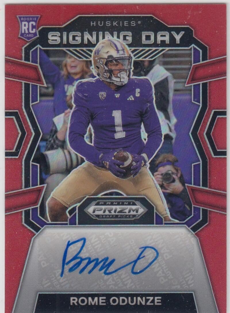 Football Trading Card 2024 Panini Prizm Draft Picks Signing Day Red #46 Rome Odunze EX/NM Auto 178/199