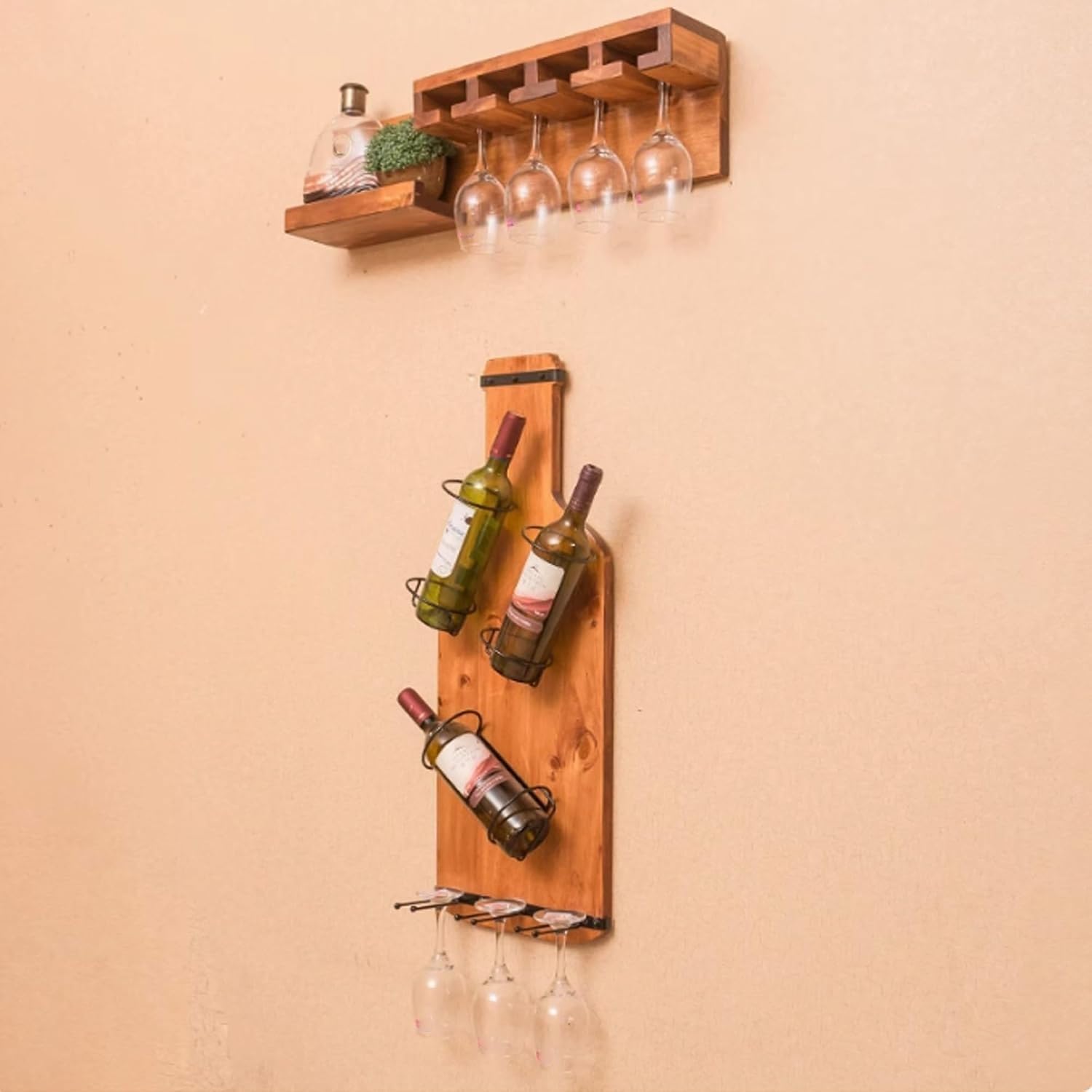 Naścienna półka na alkohole, pływający stojak na wino z wiszącym uchwytem na szkło, domowa ekspozycja barowa do kuchni i jadalni, mini szafka barowa na butelki alkoholowe