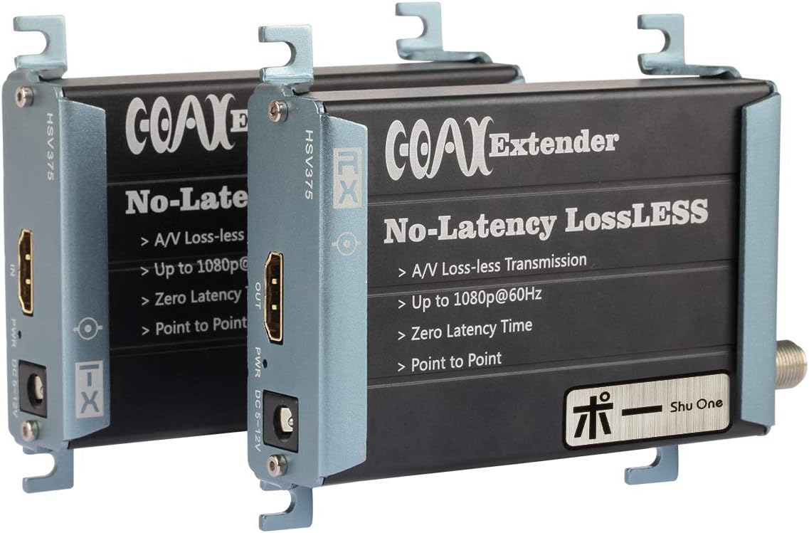 ShuOne HDMI Coax Extender Over Single Cable with F Type RF Point to Multipoint Coaxial Connectors Support HD 1080P 300m 984ft Lossless No Latency Extention for DVR DVD Security Cameras