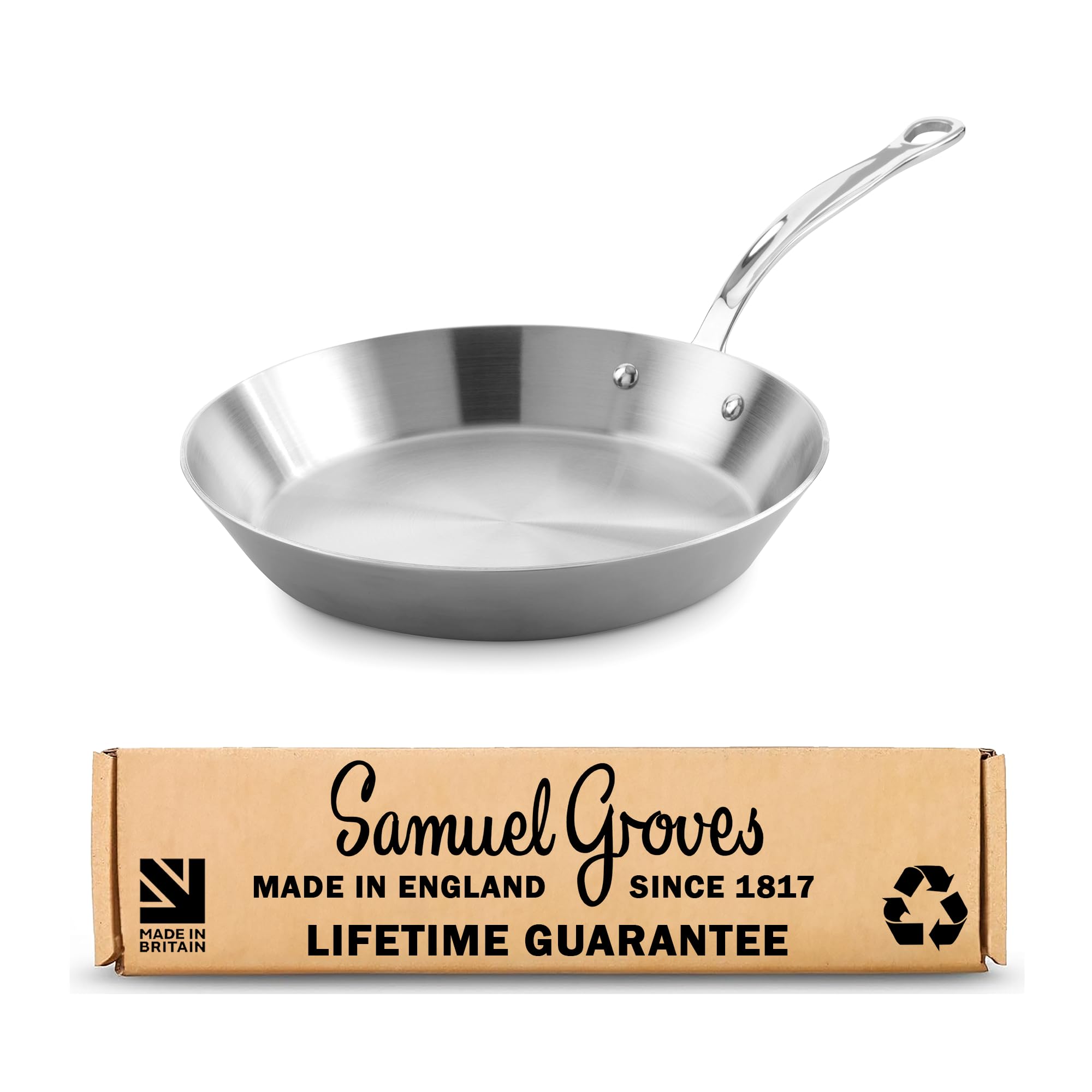 Samuel Groves Classic 26cm Stainless Steel Frying Pan - 3mm Professional Tri-Ply Fry Pan - Induction & Oven Safe, Heavy Duty, Pan for Life Refurbishment - Made in England, Oldest UK Cookware Company