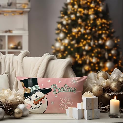 Miniatura 4 de Fundas de almohada de Navidad de 12 x 20 pulgadas, diseño de muñeco de nieve, muñeco de nieve, para invierno, vacaciones, exteriores, decorativas,