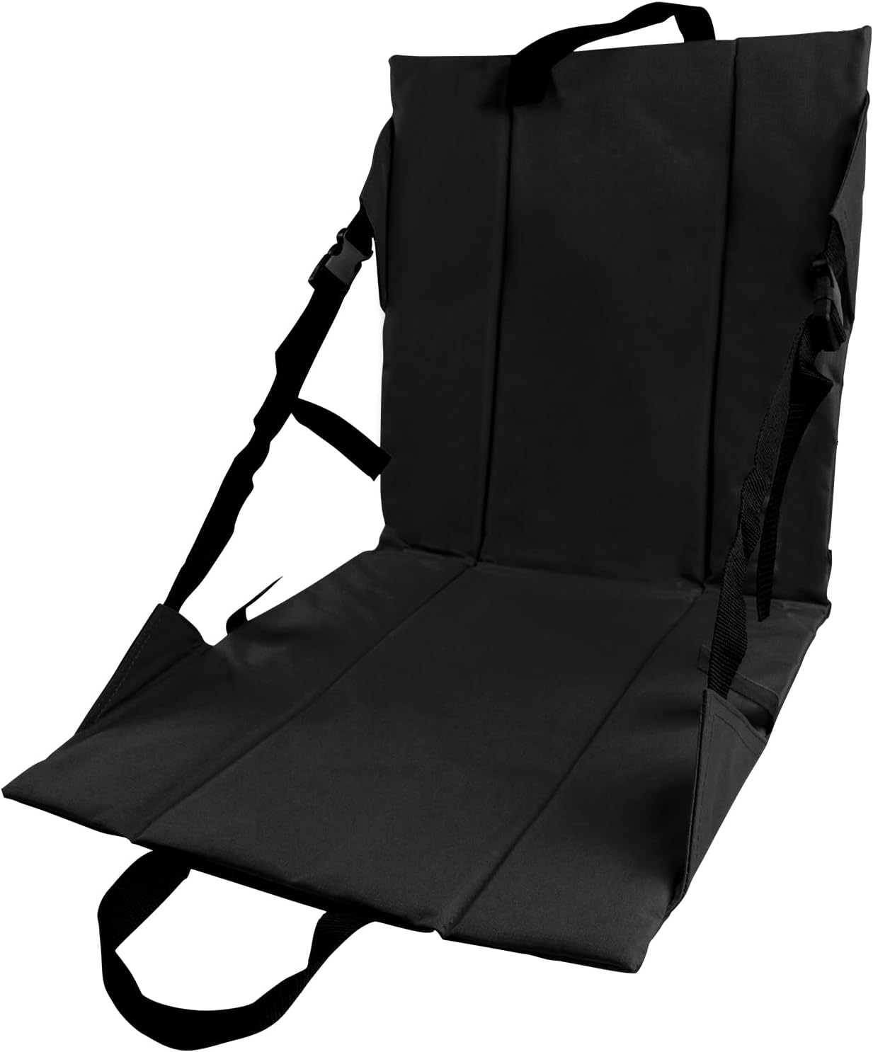 Folding Stadium Seat Cushion with Backrest, Portable Bleacher Pad for Camping, Fishing,15.8'' x 16.5'',Lightweight Chair with Backrest for Outdoor Sports and Concerts (Black)