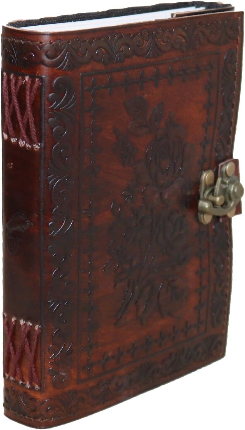 7" Leather Journal with clasp Rose emboss Writing Pad Blank Notebook Handmade Notepad For Women Unlined Paper Best Present for friend lover Sketchbook