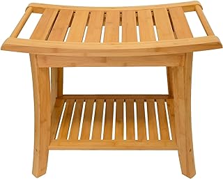Zhuoyue Bamboo Spa Bath Shower Stool & Bench with Storage Shelf, Shower ...
