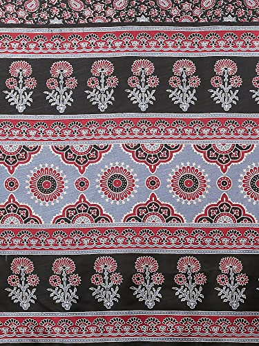 Image of AKHILAM Women's Ajrak Block Print Soft Dola Silk Saree With Unstitched Blouse Piece