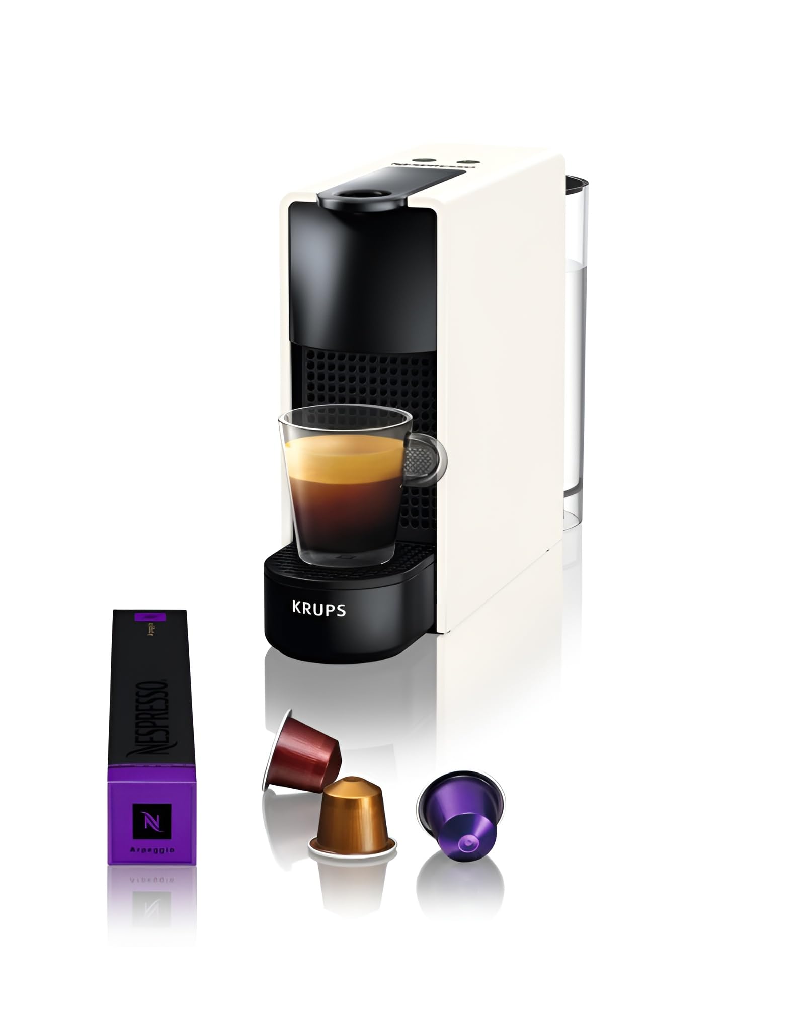 Nespresso Krups Machine à Café Essenza Mini Blanche, 19 Bars + Kit de Bienvenue, Design Compact, Expresso et Lungo, Arrêt Automatique, YY2912FD