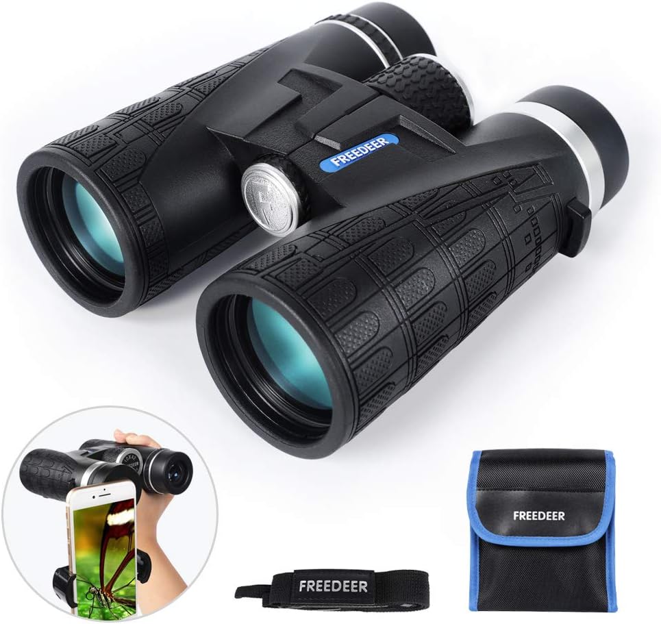 10x42 Binoculars for Adults, Compact HD Low Light Night Vision Waterproof Professional Telescope for Bird Watching Hunting Stargazing Travel Concerts Sports, Smart Phone Mount Carrying Bag