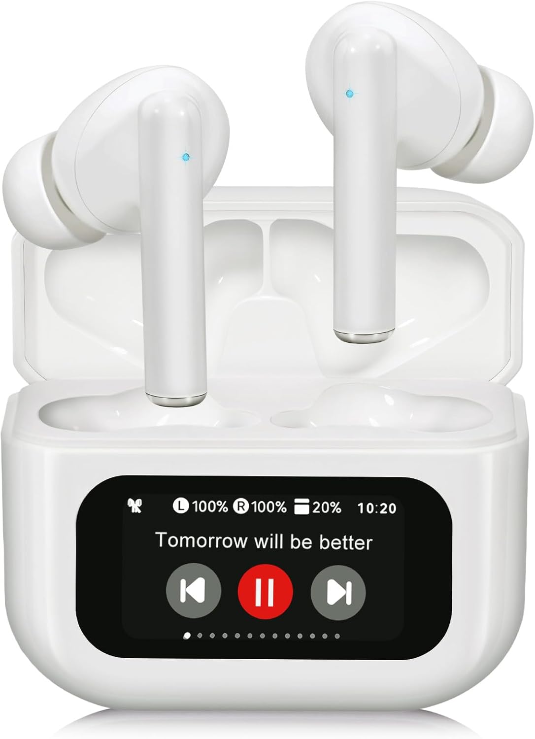 ANC Wireless Earbuds with Bluetooth 5.4, LED Touch Screen in Ear Bluetooth Earbuds, 40H Playtime Active Noise Cancelling Stereo Sound, IPX5 Waterproof Earphones, Fast Charging, for iOS/Android White - Amazon product rated Grade C