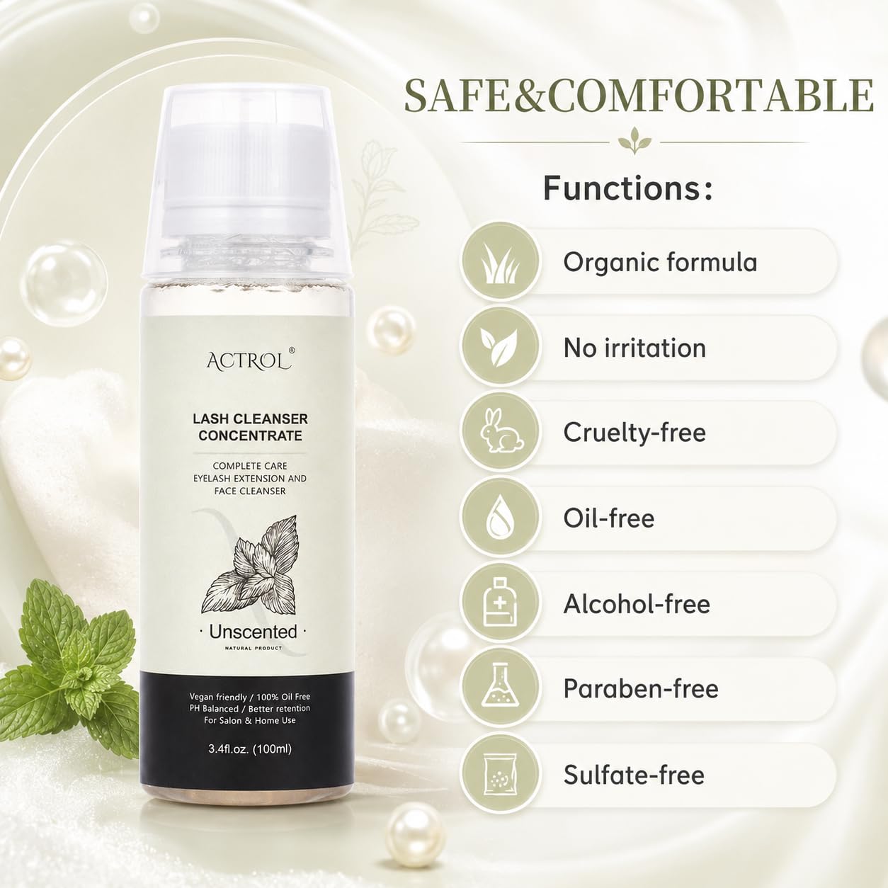 ACTROL Koncentrat do przedłużania rzęs, 100 ml, koncentrat do przedłużania rzęs, bezzapachowy, naturalny, pieniący się szampon, DIY, mycie do przedłużania rzęs z salonem, domowe środki pielęgnacyjne