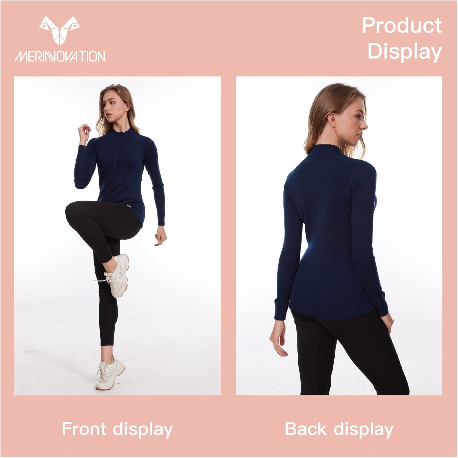 MERINNOVATION Merino Wool Base Layer for Womens - Wool Half Zip Sweater Long Sleeve Midweight Quarter Zip Women Shirt - Image 5