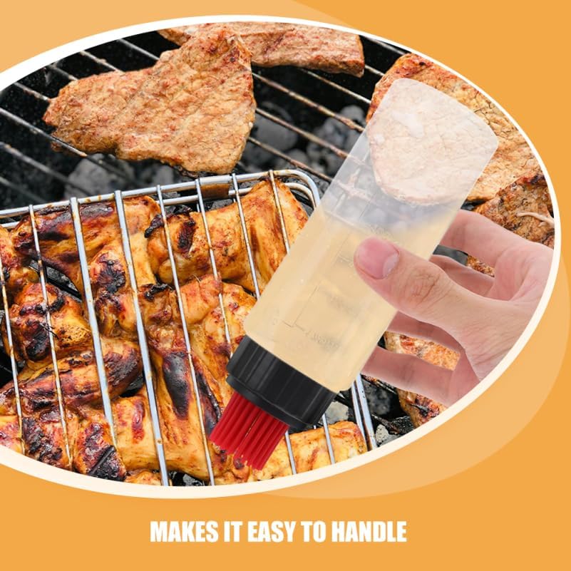 PRETYZOOM Silicone Squeeze Bottle with Basting Brush Heat Resistant Oil Dispenser with Precise Measurement Marks for Cooking Bbq Grilling and Pastry Leakproof Kitchen Condiment Tool