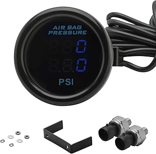 Dual Display Air Suspension Gauge Air Ride Air Pressure Gauge 2Inch 0-220PSI with 2Pcs 1/8NPT Sensors and 16.5ft Sensor Cable LCD Blue