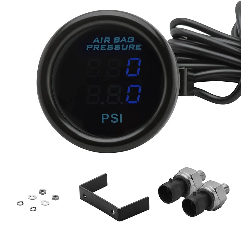Manômetro digital duplo para suspensão a ar CNRAQR APM-02, 0–220 PSI, LCD azul – Kit com 2 sensores