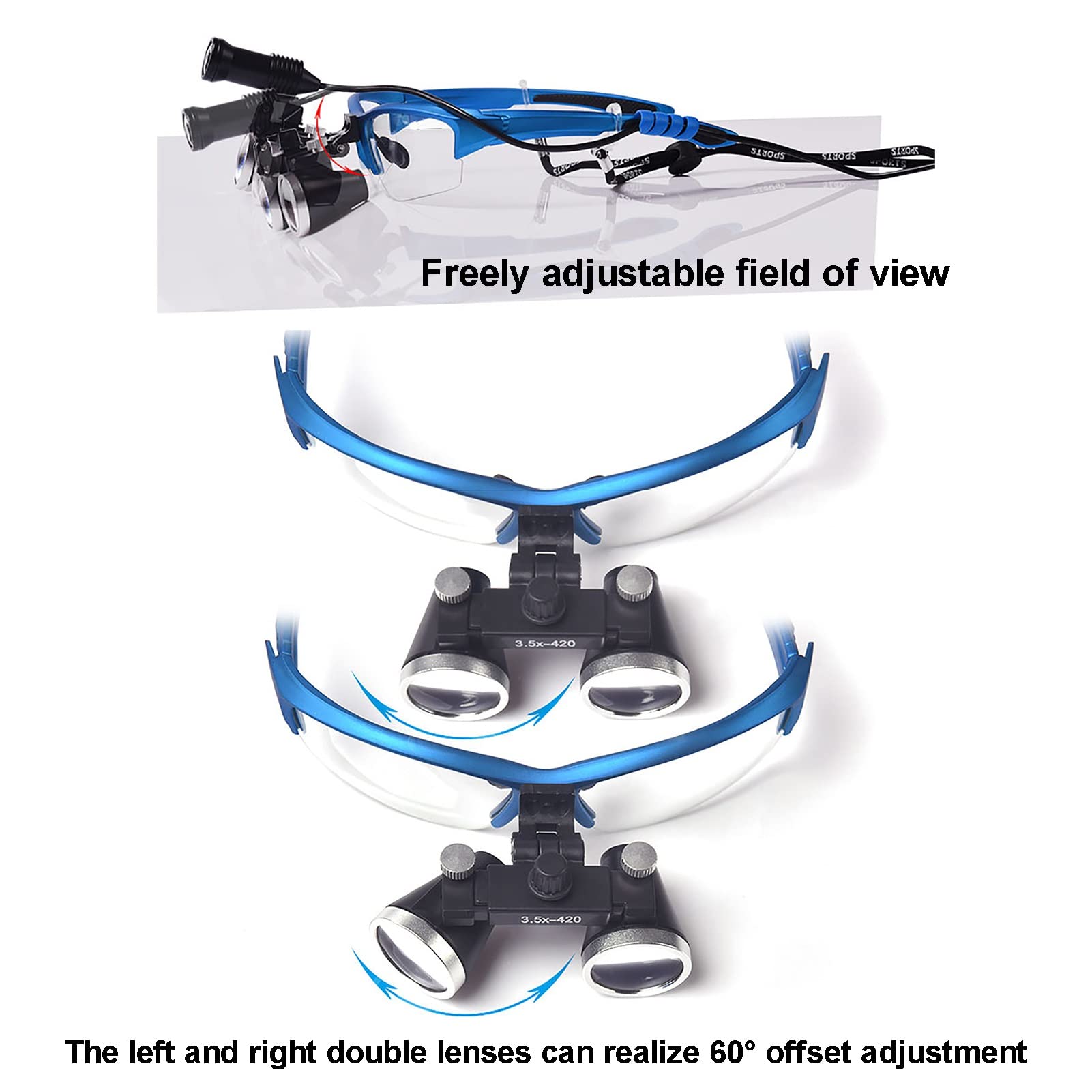 Occhialini Binoculari 2,5X 3,5X, + Vetro Ottico Binoculare Chirurgico Portatile Con Luce Frontale A LED 5W Per Lenti Chirurgiche Chirurgiche Mediche Del Dentista Lenti D'Ingrandimento Binoculari ( Col
