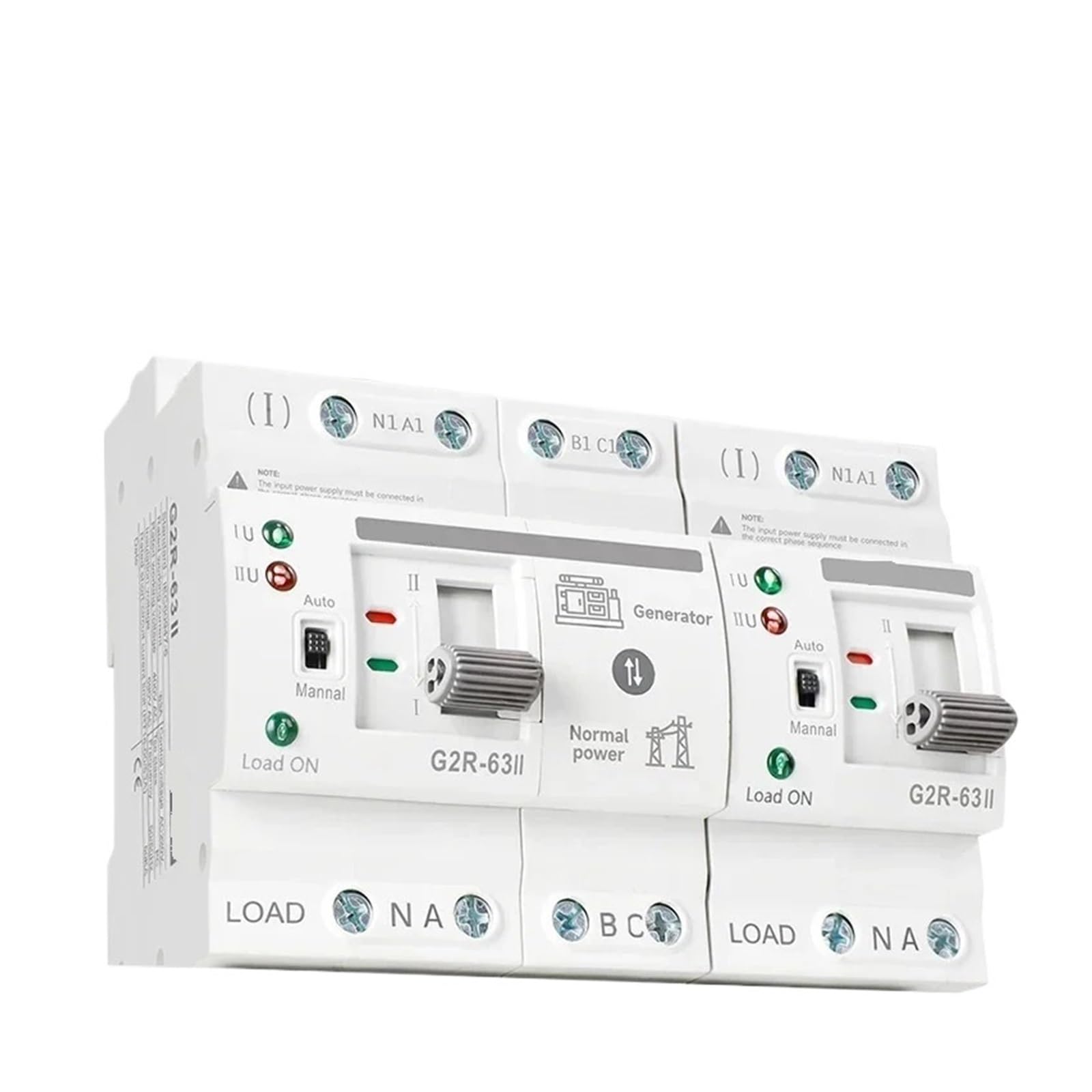 PVTLCYBI G2R Rail Dual Power Transfer Switch with Voltage Protection 2P 4P 63A 220V Uninterrupted Power(G2R 2P 63A 220V)