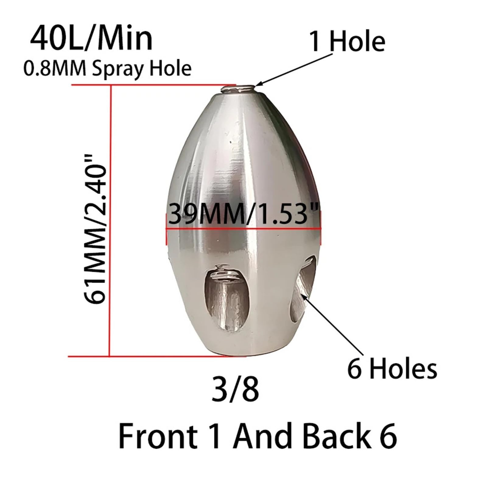 Boquilla de rosca interna de 3/8, tubería de limpieza de alta presión, orificio de cerámica for camión, 40-170L/min(40L Front 1 Rear 6)