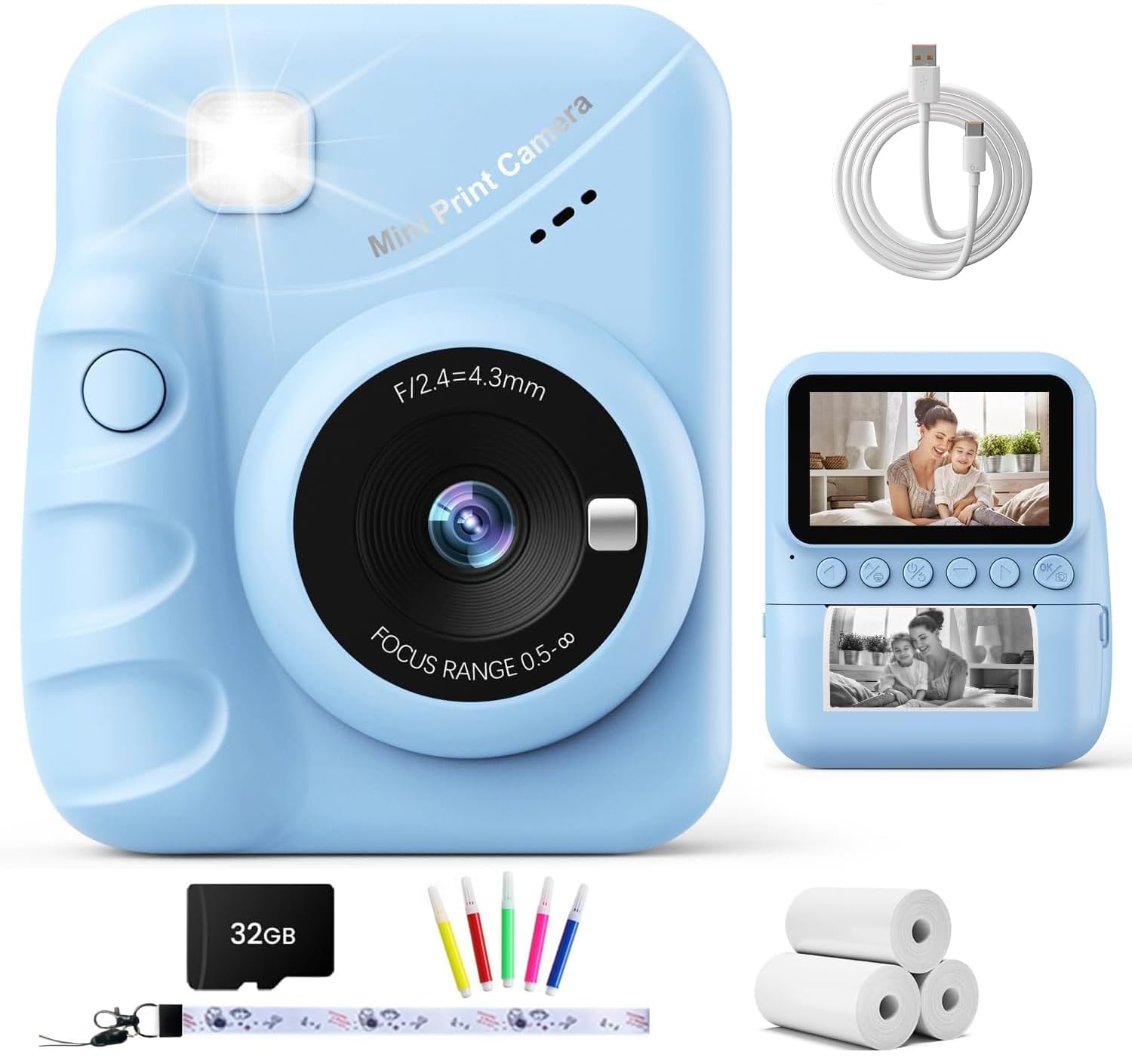 TIATUA Macchina Fotografica Bambini Istantanea, 3.0 Pollici Fotocamera Digitale Bambini con 32GB Scheda & 3 Rotoli di Carta da Stampa, Regalo per Ragazze Ragazzi da 3-12 (Blu)