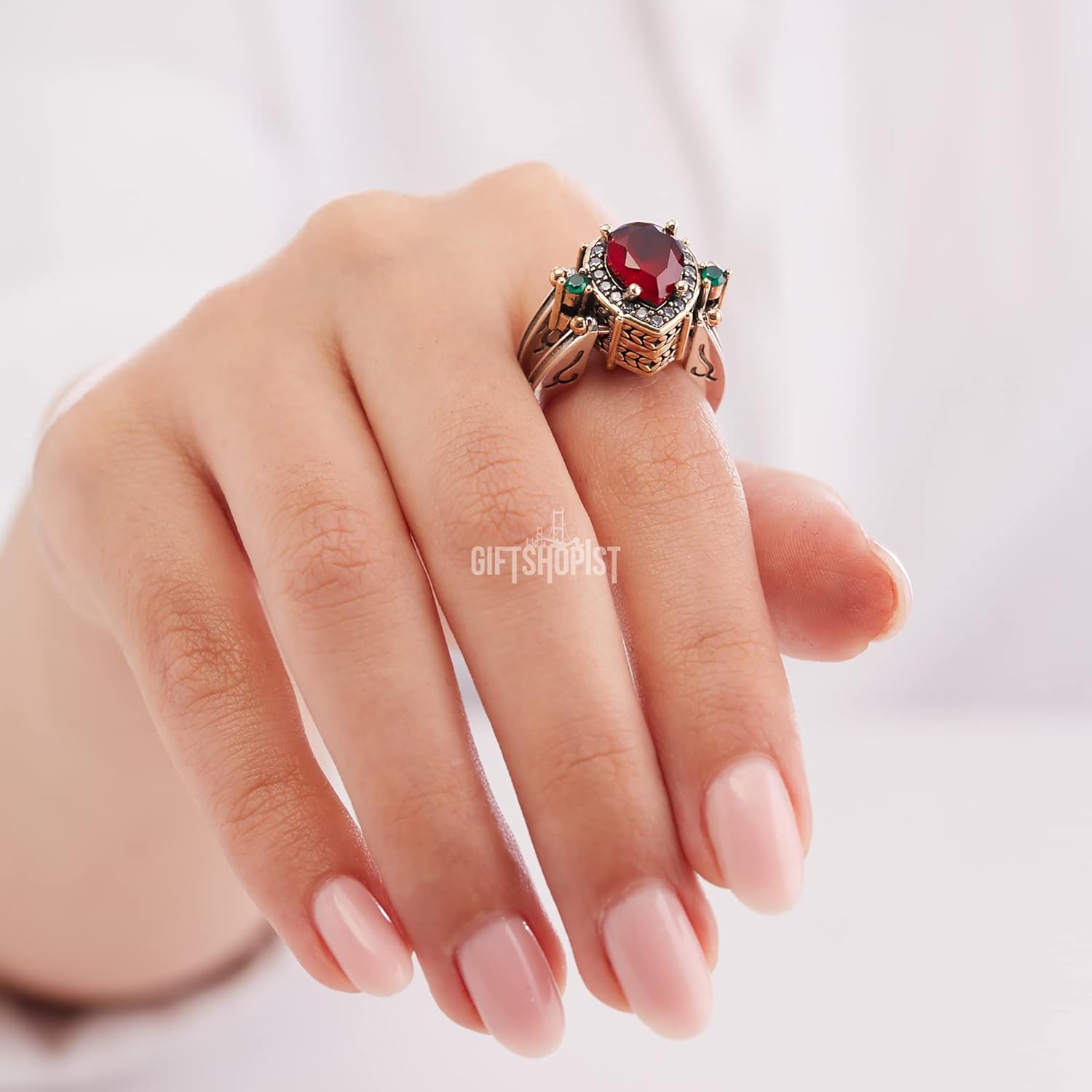 Elegant Reversible 925 Sterling Silver Ring for Women Jewelry - Handcrafted in Turkey, Featuring Drop Shape Pear Cut Emerald Ruby Jade 925 Sterling Silver Ring Size - Image 8