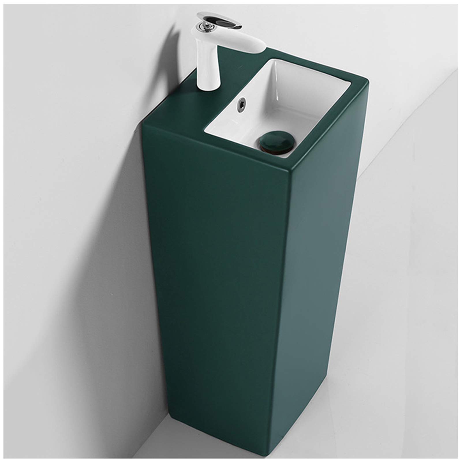WDSOPK Ceramic Pedestal Bathroom Sink, Modern Siamese Sink Vessel with Overflow Drain for Bathroom, Balcony, Dining Room,Black,C, Gray (Green A)