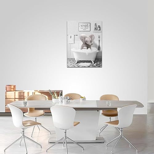 Miniatura 4 de Divertido arte de pared de elefante para baño, fotos de elefante para bañera, decoración de pared de animales en blanco y negro, letrero de baño,