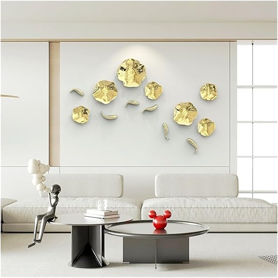 Stereo Resin Background Wall Decoration Carp Fish Lotus Leaf Gold Wall Pendant(Lotus Leaf Silver-M)