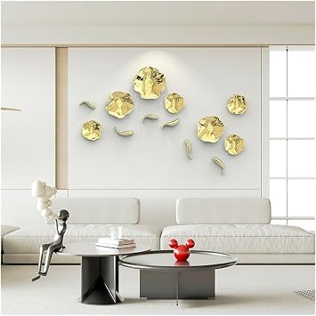 Stereo Resin Background Wall Decoration Carp Fish Lotus Leaf Gold Wall Pendant(Lotus Leaf Silver-M)