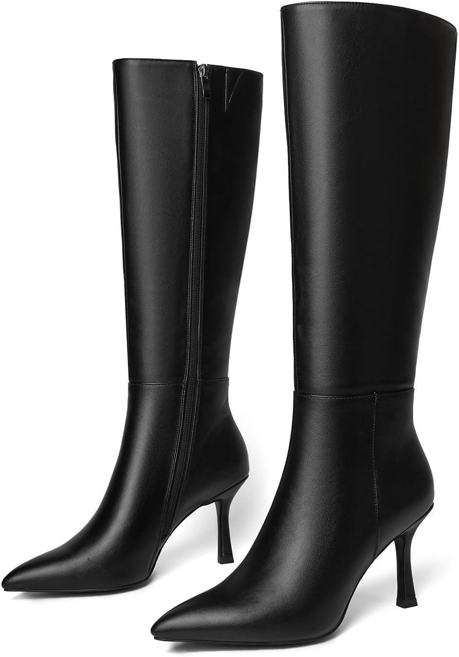 CKSNDLF Knee High Boots for Women Pointed Toe Stiletto Heel Long Boots Side Zipper Tall Boots
