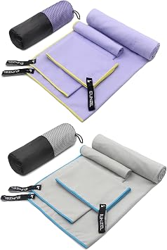 Quick Dry Camping Towel Taro Purple & Light Grey Bundle