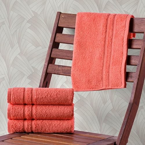Hammam Linen Coral Orange Hand Towels 4-Pack - 16 X 30 Turkish Cotton Quality Soft And Absorbent Small Towels For Bathroom 600 Gsm #TOP1