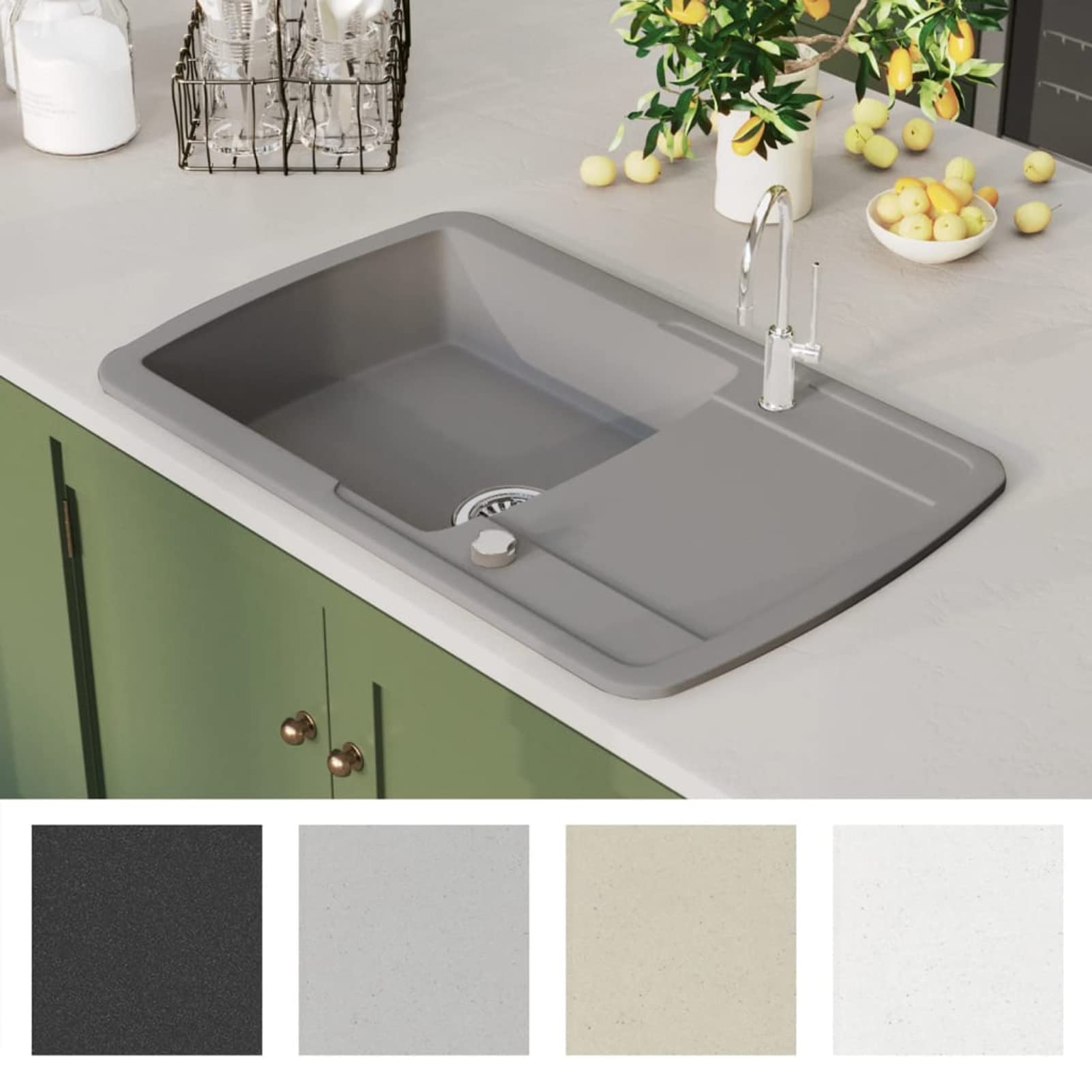 Fregadero de cocina con un seno de granito gris, ShGaxin Mueble Pila Lavadero, Pila Fregadero Cocina, Fregadero Sobre Encimera, Fregadero Baño Encimera, Picas De Cocina