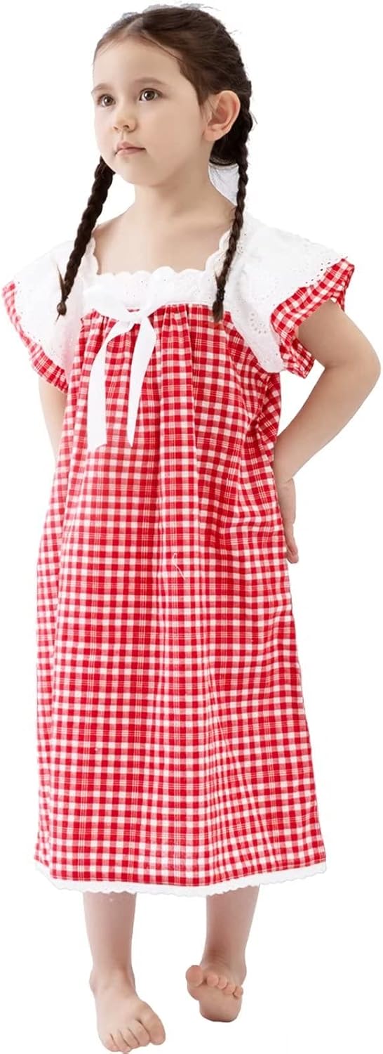 Nightgowns for Girls, Cotton Princess Pajama Dresses, Soft Vintage Sleepwears (Toddler,Kids)